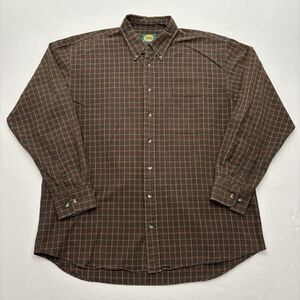 Cabelas Button Down Shirt Mens XL Regular Brown Plaid Lightweight Cotton Casual